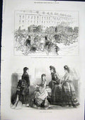 Original Old Antique Print Paris Fashion Engineer Strike Newcastle 1871 19th