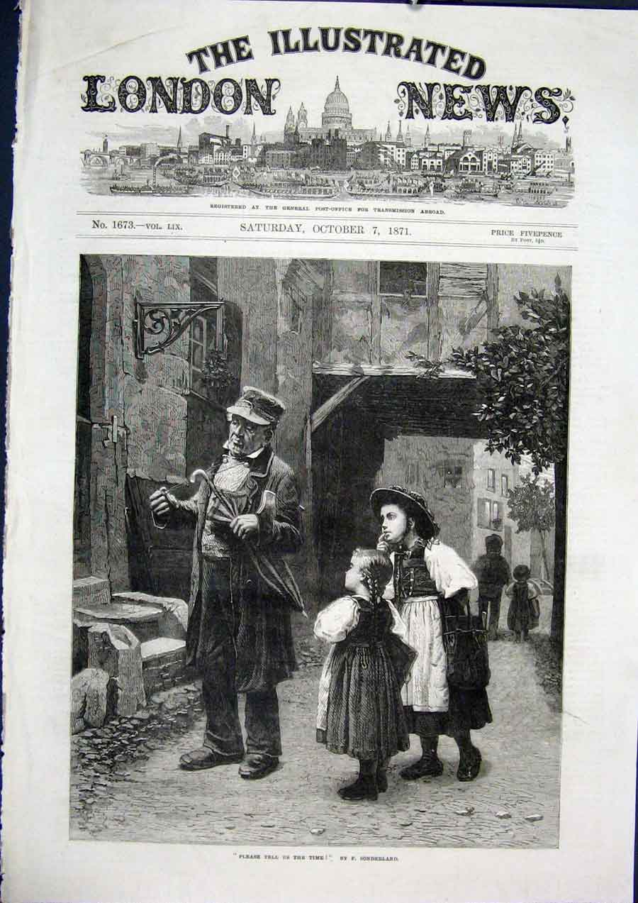 Original Old Antique Print Please Tell Us The Time Sonderland Fine Art 1871 19th