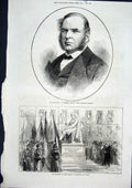 Original Old Antique Print Portrait Norman Bengal Statue Paleocapa Turin 1871