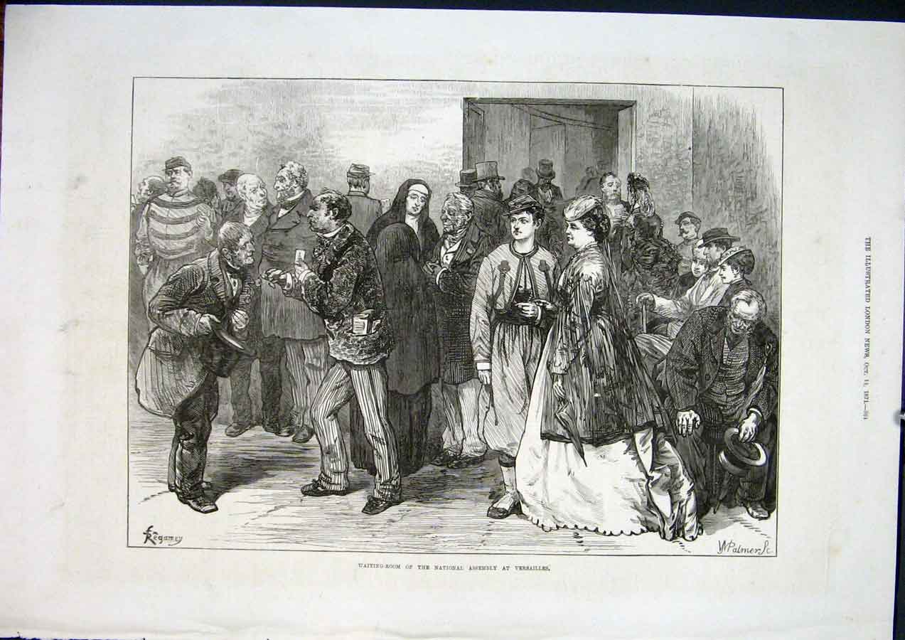 Original Old Antique Print Versailles Room National Assembly France Paris 1871