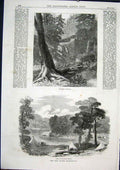 Original Old Antique Print Red River Expedition America Malawin Bridge 1871 19th