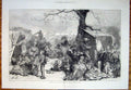 Original Old Antique Print Camp Refugee Chicago Fire Sketch 1871 19th