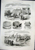 Old Antique Print Siege Chatham London Gun Cotton Powder Explosion Mine
