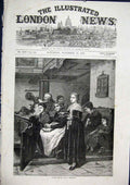 Original Old Antique Print Divine Service Ochmichen Church Fine Art 1871 19th