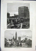 Original Old Antique Print Chicago Fire Ruins America Tremont House Bank House