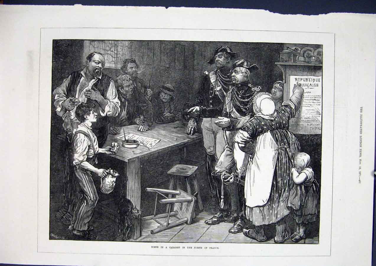Original Old Antique Print Cabaret France French Theatre 1871 19th