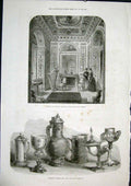 Old Antique Print Marie Antoinette Kensington Museum Goblets Cups Tankard
