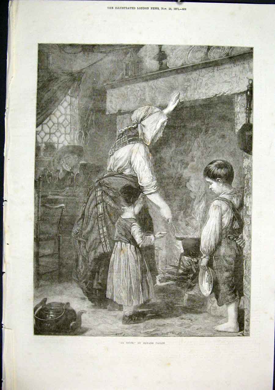 Original Old Antique Print Soupe Soup Caslon French Artist France Fine Art 1871