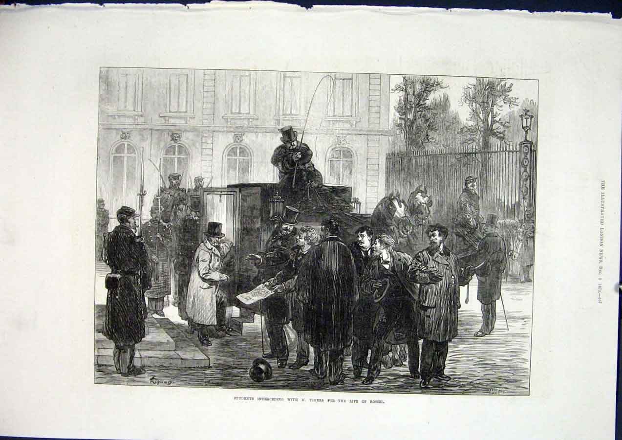 Original Old Antique Print Students Thiers Rossel France Paris 1871 Victorian