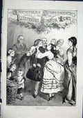 Original Old Antique Print Christmas Welcome Hughes London Fine Art 1871 19th