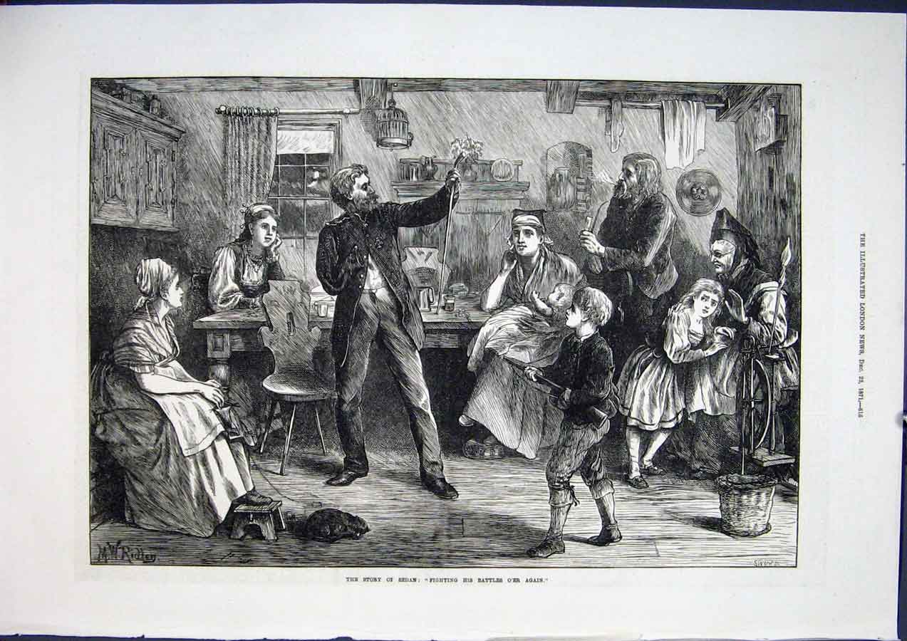 Original Old Antique Print Sedan Battles Story Fine Art 1871 19th
