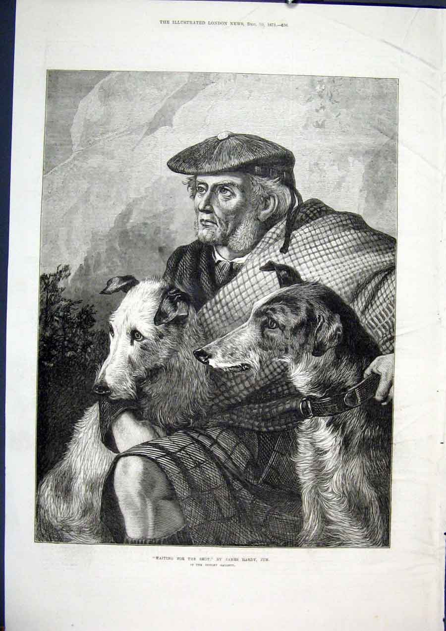 Original Old Antique Print Waiting Shot Shoot Hunt Hardy Fine Art 1871 Dudley