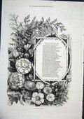 Original Old Antique Print New Year Wreath Poetry 1871 Fine Art 1871 Victorian