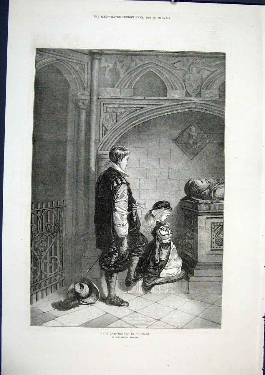 Original Old Antique Print Anniversary Huard French Gallery Fine Art 1871 France