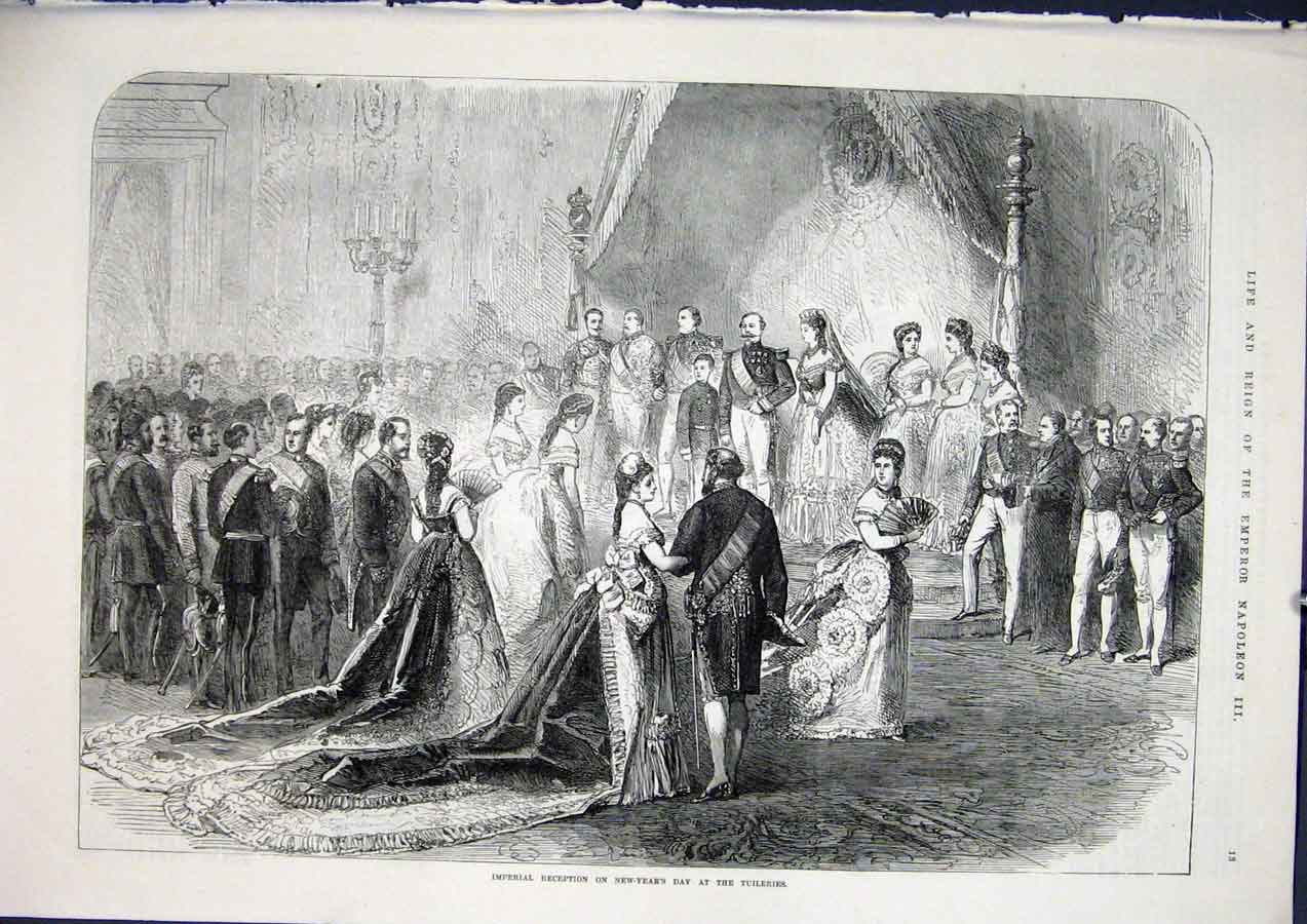 Original Old Antique Print Reception Tuileries Napoleon Genoa Italian War 1871