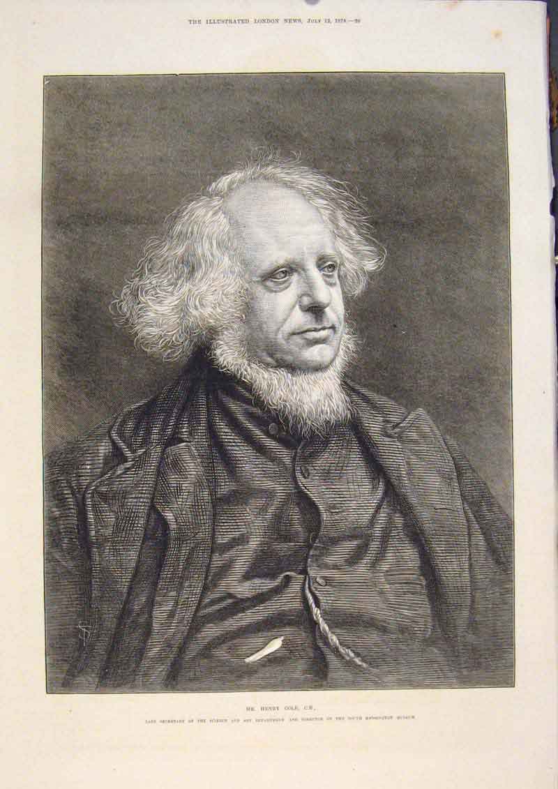 Original Old Antique Print Portrait Cole Secretary Science Director Museum 1873