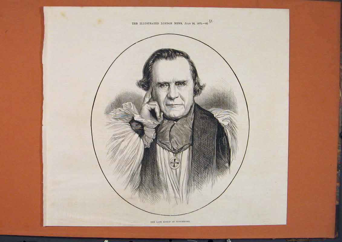 Original Old Antique Print Portrait Bishop Winchester 1873 19th