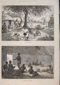 Original Old Antique Print Ashantee Village Hut Africa Natives 1873 Victorian
