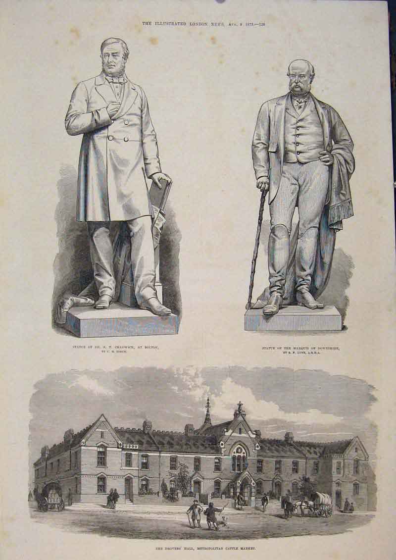 Old Antique Print Statue Chadwick Downshire Birch Lynn Drover'S Hall 1873 19th