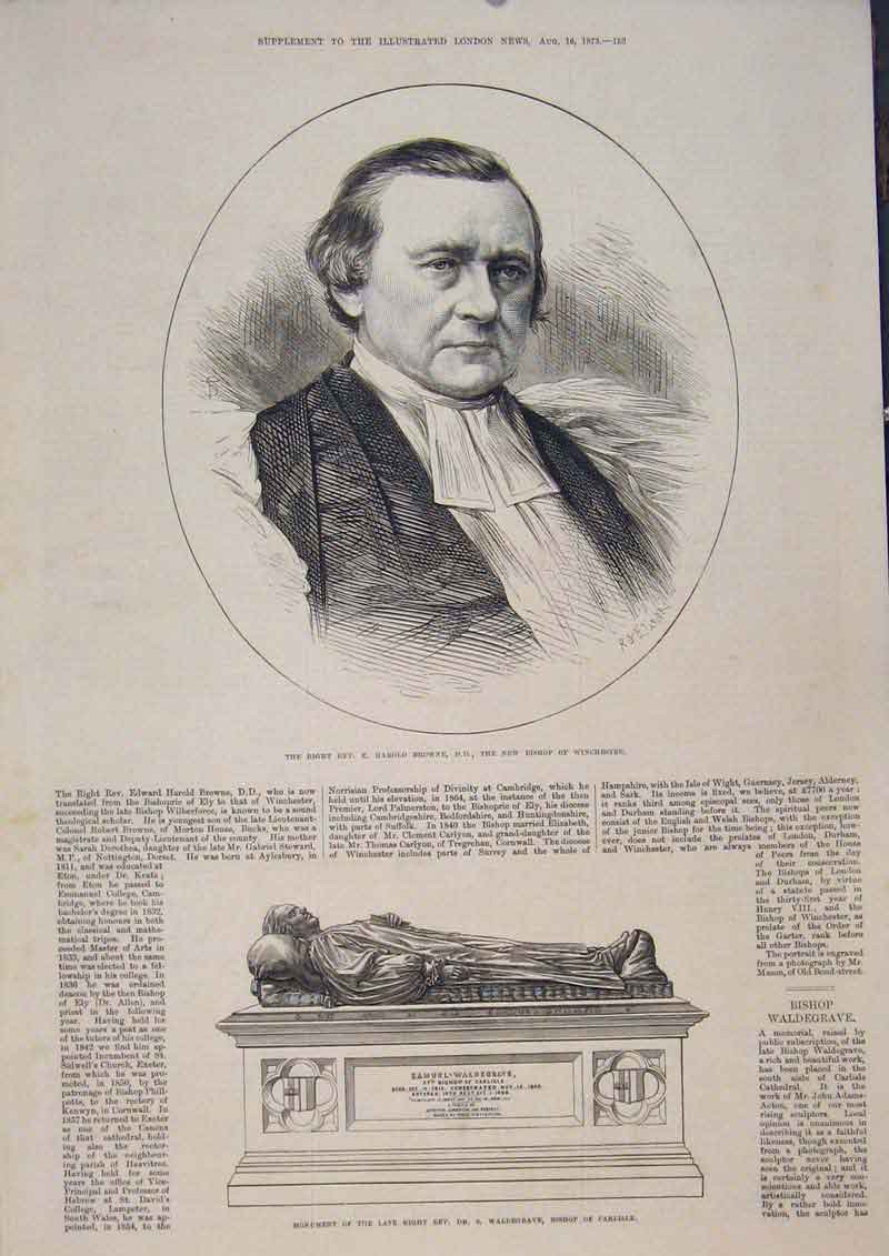 Old Antique Print Portrait Browne Bishop Winchester Waldergrave Carlisle