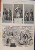 Original Old Antique Print Tapestry Workmen Egyptian Pavilion 1873 Victorian
