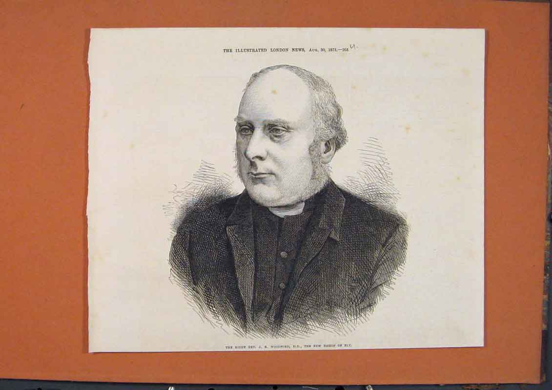 Original Old Antique Print Portrait Reverend Woodford Bishop Ely 1873 Victorian