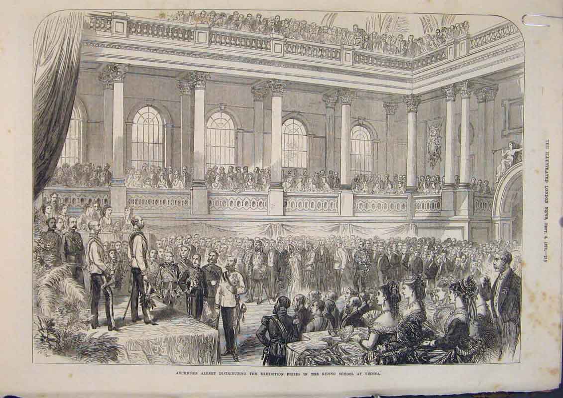 Original Old Antique Print Archduke Albert Vienna Riding School Concert 1873
