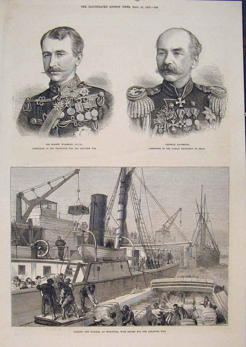 Original Old Antique Print Portrait Wolseley Kaufmann Woolwich Ashantee War 1873