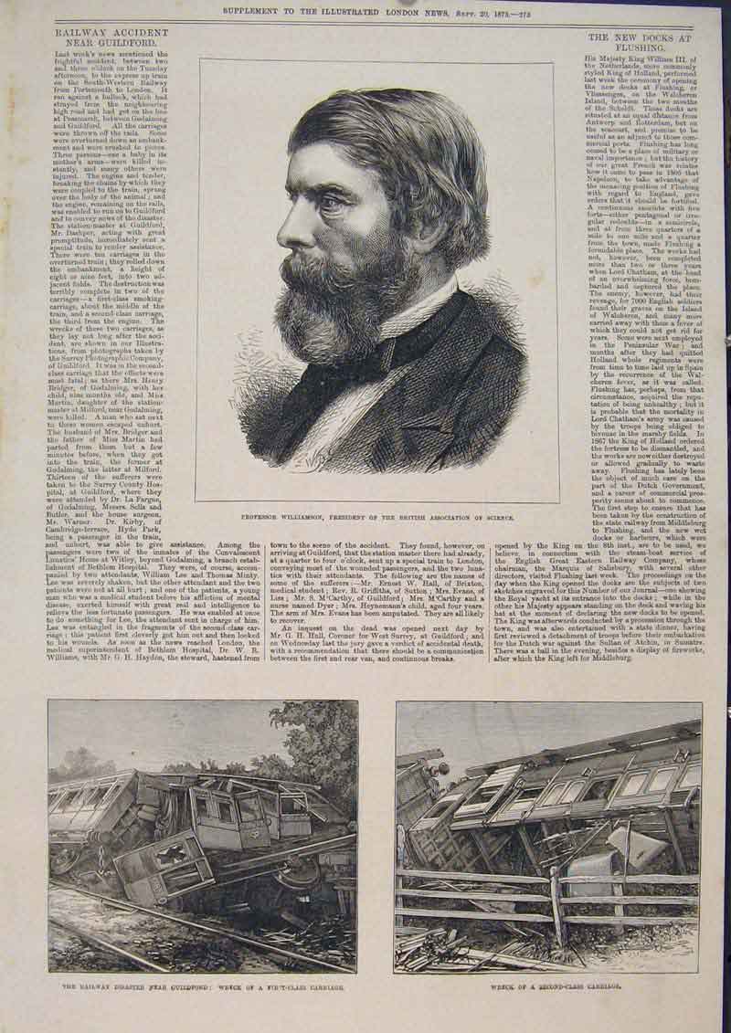 Old Antique Print Portrait Williamson Science Carriage Railway Guildford