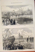 Original Old Antique Print Royal Yacht King Holland Flushing Docks 1873 19th