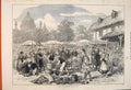 Original Old Antique Print Fruit Vegetable Market Vienna 1873 19th