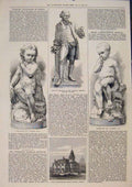 Original Old Antique Print Statue Wedgwood Burslam Durham Hospital Wisbech 1873