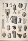 Old Antique Print Ancient Drinking Vessels International Exhibition 1873 19th