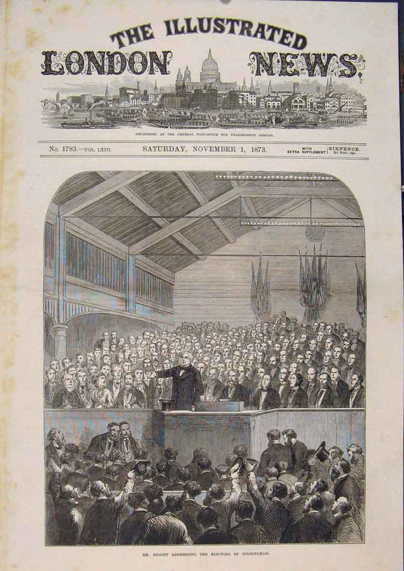 Original Old Antique Print Bright Electors Birmingham Election 1873 Victorian
