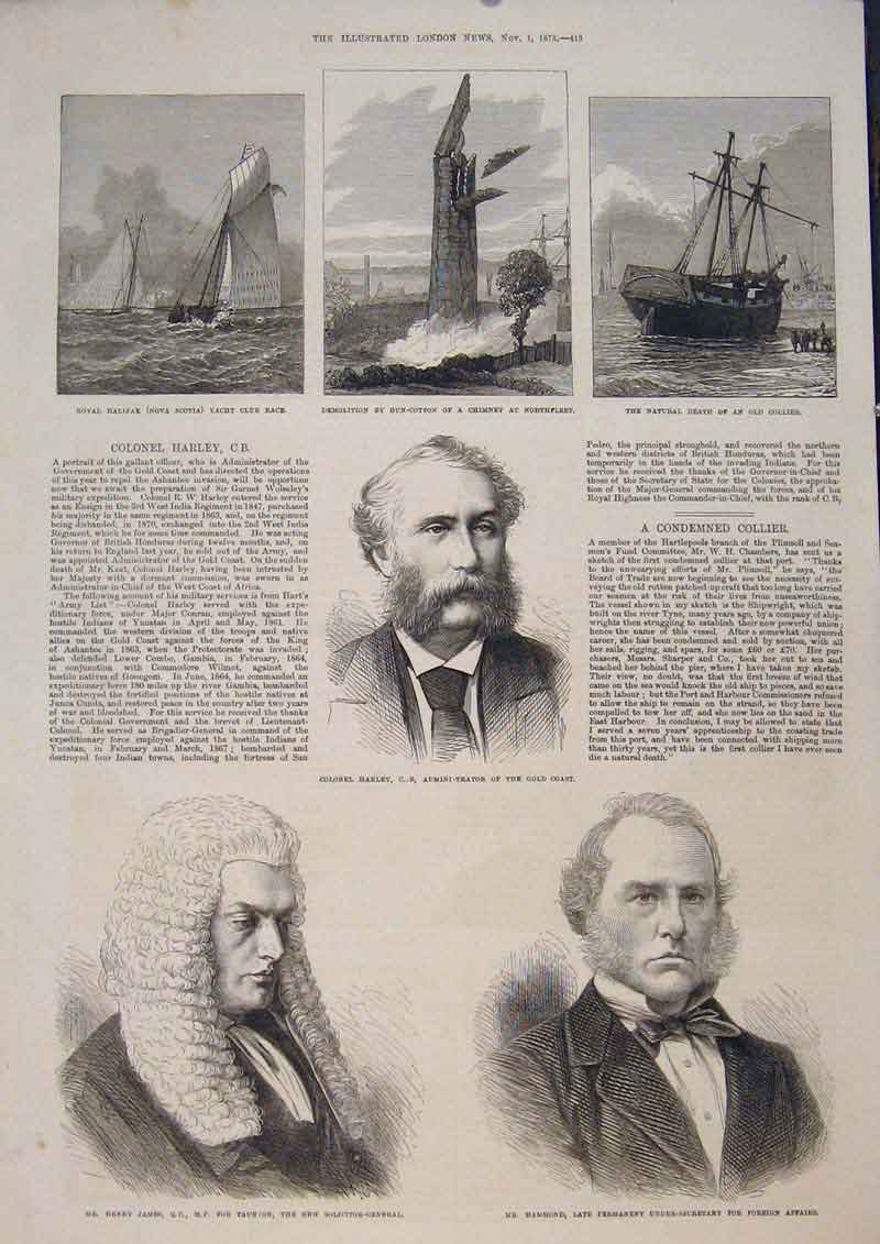 Original Old Antique Print Portrait Harley James Hammond Halifax Gun Cotton 1873