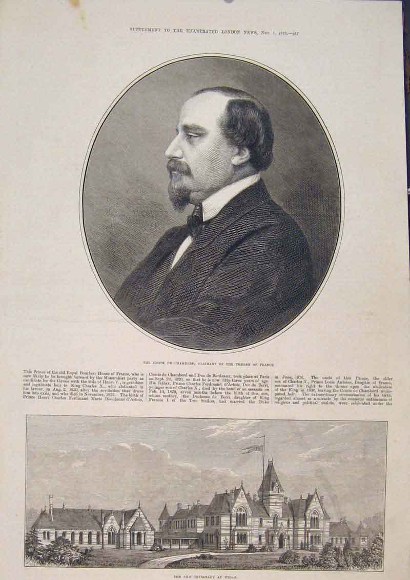 Original Old Antique Print Portrait Comte De Chambourd France Infirmary Wiggan