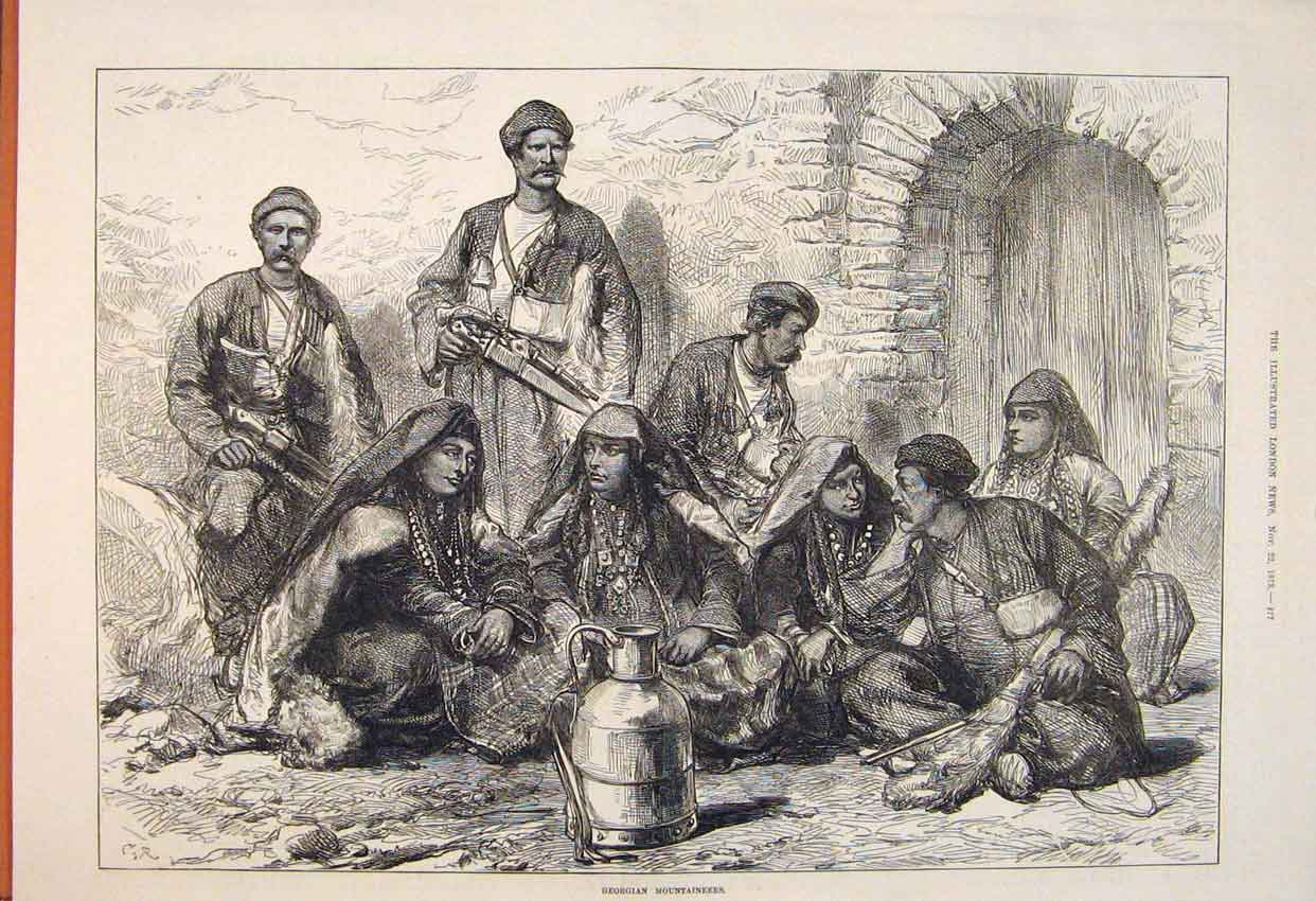 Original Old Antique Print Georgian Mountaineers People 1873 19th