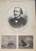 Original Old Antique Print Portrait Broglie France Kingstown Harbour Dover 1873