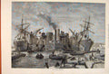 Original Old Antique Print Screw Colliers Unloading Coal Ships Dock 1873 19th
