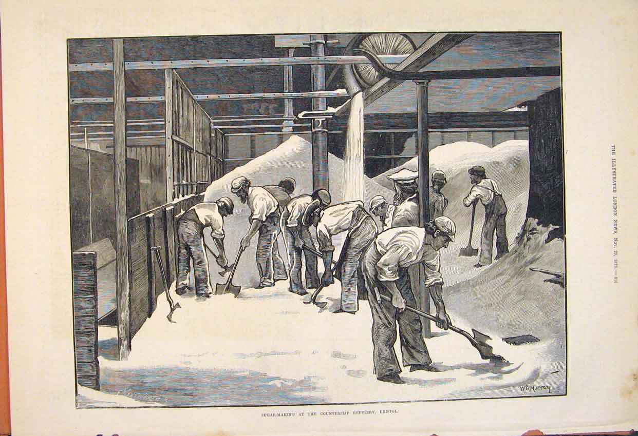 Original Old Antique Print Sugar Mill Counterslip Refinery Bristol 1873 19th