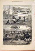 Original Old Antique Print Sketches Isle Pines New Caledonia Parade Natives 1873