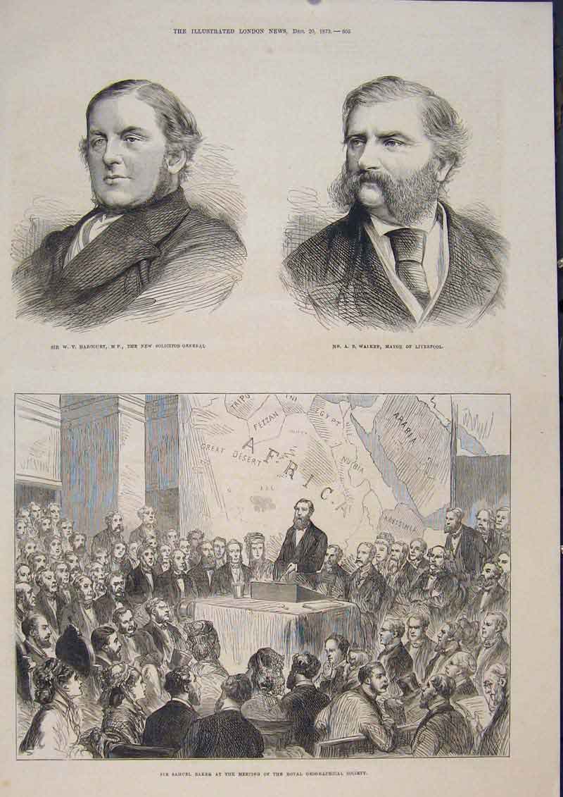 Old Antique Print Portrait Walker Liverpool Harcourt Solicitor Baker 1873 19th