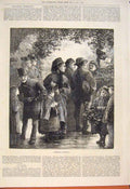 Original Old Antique Print Christmas Marketing Market Mistletoe 1873 Victorian