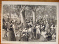Original Old Antique Print Haupt Allee Prater Vienna Park People 1873 Victorian