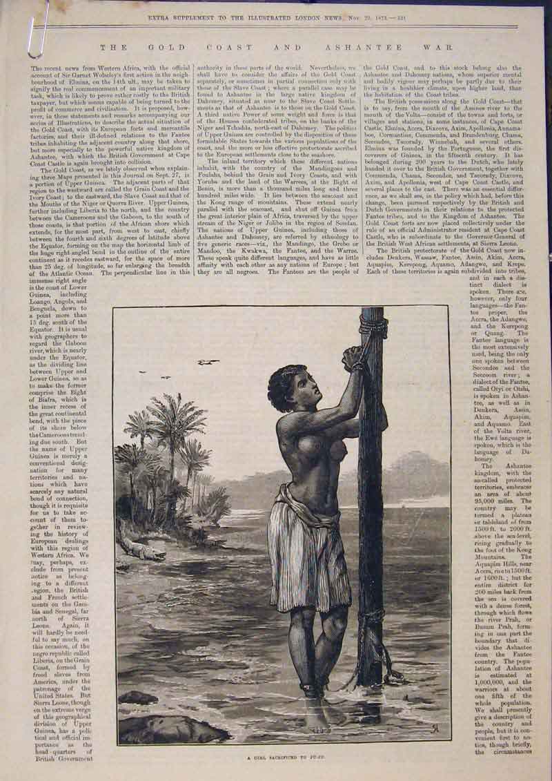 Original Old Antique Print Girl Sacrifice Ju-Ju GCoast Ashantee War Gambia