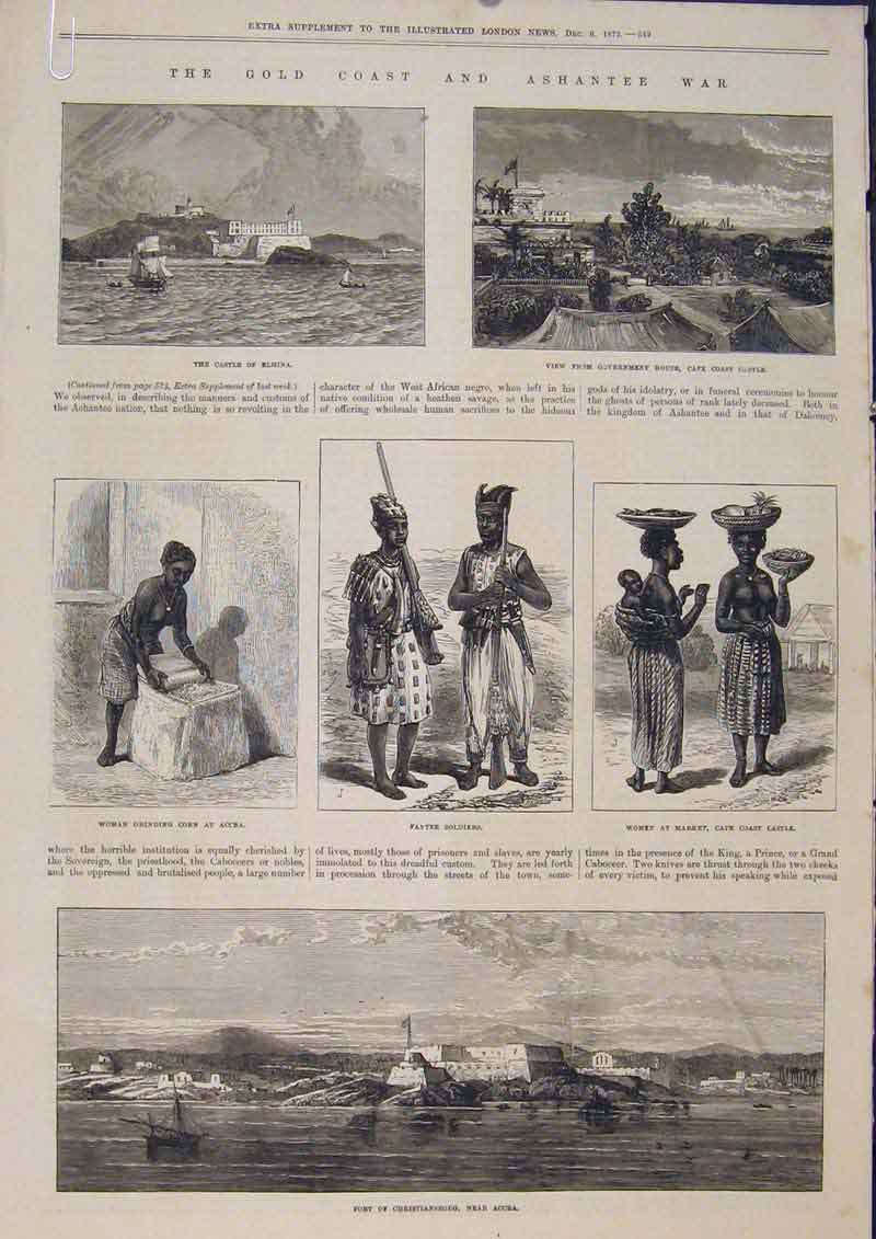 Original Old Antique Print GCoast Ashantee War Hms Argus Decoy 1873 Victorian