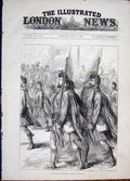 Original Old Antique Print Loondon Scottish Volunteers Parade 1881 Victorian