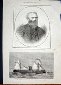 Old Antique Print Portrait Duff Madras Governor Admiralte Brown Ram Ship