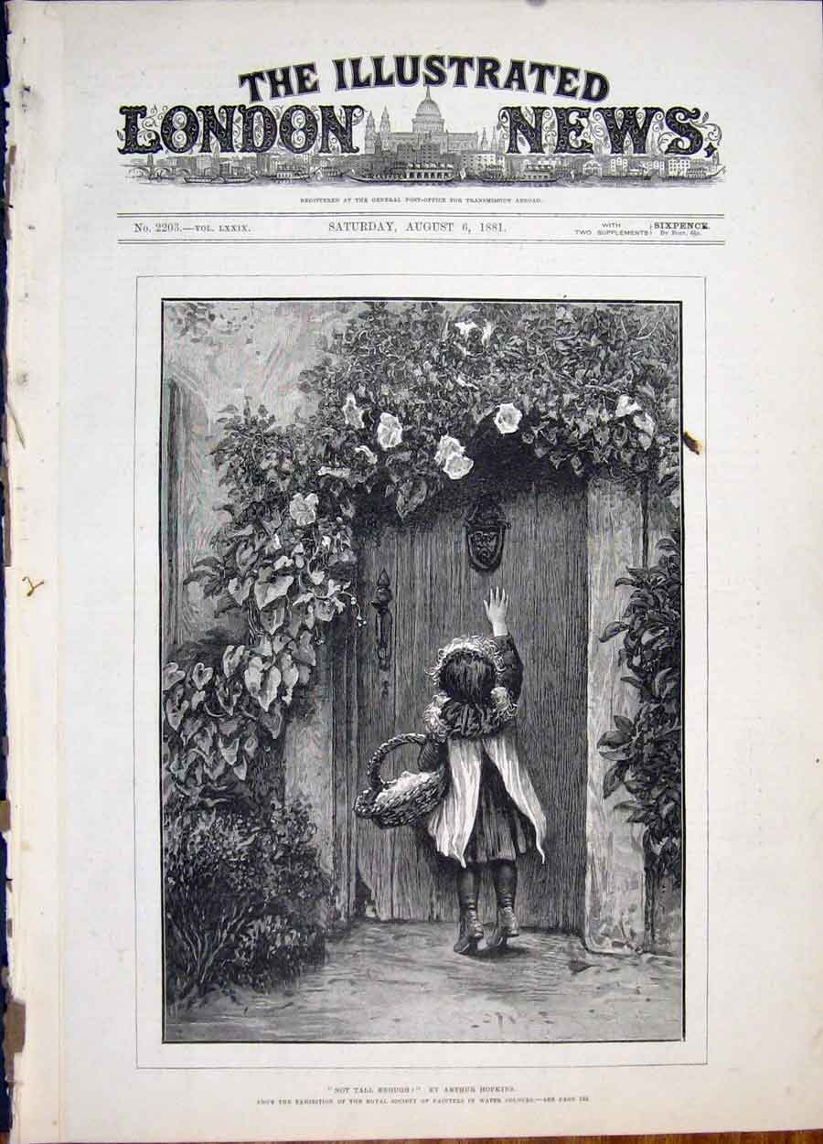 Original Old Antique Print Hopkins Child Door Basket Fine Art 1881 Victorian