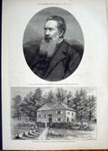 Old Antique Print Portrait Osborn Penn Grave Jordans Buckinghamshire 1881 19th